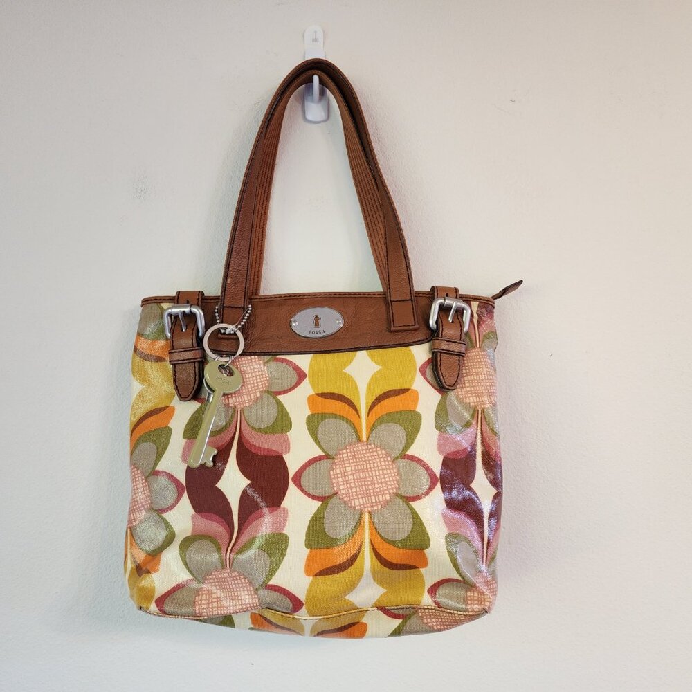 Fossil Floral Print Coated Canvas/Leather Tote Ba… - image 4